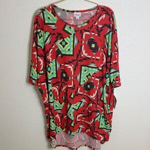 LuLaRoe- Coral Geometric print tunic Top- Size large